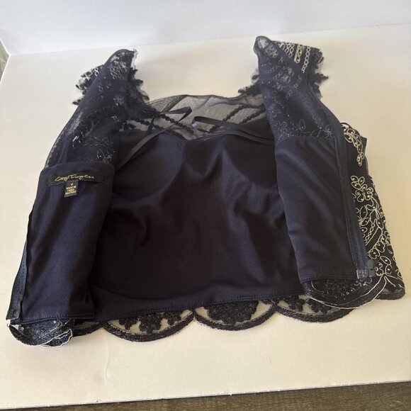 Junior A-Line Skirt Top 2 Piece Dress Set Size 7 Navy Blue Metallic Embroidered - Picture 10 of 16